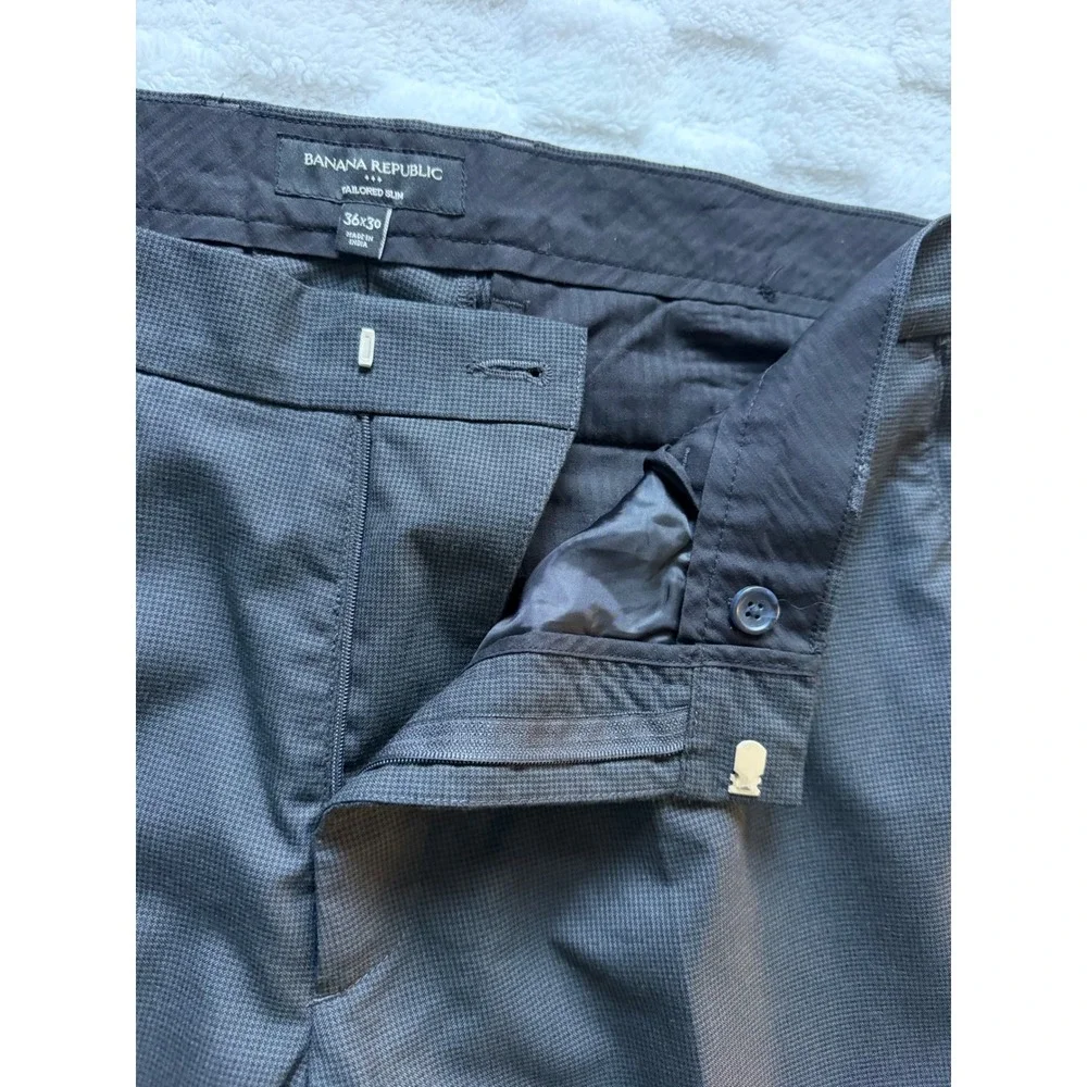 Banana Republic Tailored Slim Dress Trousers Men 36x30 Grey Micro Check -EUC